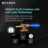 Faber 77 cm 3 Burner Gas Cooktop with Brass Burners, Non-Auto Ignition & Toughened Black Glass – HOB COOKTOP PRINCE PLUS 3BB BK
