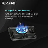 Faber 4 Burner Gas Cooktop with Brass Burners, Manual Ignition & Diamond-Coated Finish – HOB COOKTOP PRINCE PLUS 4BB BK