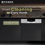 Faber 14 Place Settings Built-In Dishwasher with 8 Washing Programs, Power Memory, LED Display, Natural Drying & 1–24 Hours Delay, Inox Finish – FSID 8PR 14S
