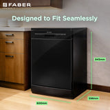 Faber 14 Place Settings Freestanding Dishwasher with 7 Washing Programs, Half Load, Child Lock, Natural Drying & Salt and Rinse Aid Indicators, Black – FFSD 7PR 14S BK