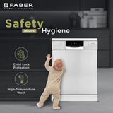 Faber 14 Place Settings Freestanding Dishwasher with 8 Washing Programs, Power Memory, LED Display, Natural Drying & 1–24 Hours Delay, Stainless Steel – FFSD 8PR 14S