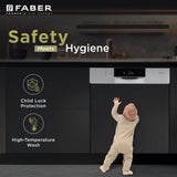 Faber 14 Place Settings Built-In Dishwasher with 8 Washing Programs, Power Memory, LED Display, Natural Drying & 1–24 Hours Delay, Inox Finish – FSID 8PR 14S
