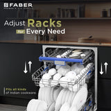 Faber 14 Place Settings Built-In Dishwasher with 8 Washing Programs, Power Memory, LED Display, Natural Drying & 1–24 Hours Delay, Inox Finish – FSID 8PR 14S