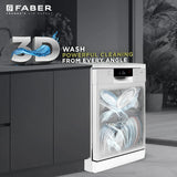 Faber 14 Place Settings Freestanding Dishwasher with 8 Washing Programs, Power Memory, LED Display, Natural Drying & 1–24 Hours Delay, Stainless Steel – FFSD 8PR 14S