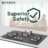 Faber 90 cm 3 Burner Built-in Gas Hob with Full Brass Burners, Auto Ignition & Flame Failure Device – HOB BELLA HT 903 BR AI FFD