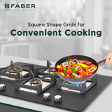 Faber 75 cm 3 Burner Built-in Gas Hob with Full Brass Burners, Auto Ignition & Cast Iron Pan Supports – HOB BELLA HT 754 BR AI