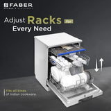 Faber 14 Place Settings Freestanding Dishwasher with 8 Washing Programs, Power Memory, LED Display, Natural Drying & 1–24 Hours Delay, Stainless Steel – FFSD 8PR 14S