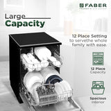Faber 12 Place Settings Freestanding Dishwasher with 6 Wash Programs, Half Load & LED Display - FFSD 6PR 12S Neo BK