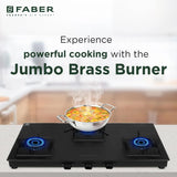 Faber 77 cm 3 Burner Gas Cooktop with Jumbo, Medium & Small Burners, Manual Ignition & Matt Finish – COOKTOP BLOSSOM 3BB BK CI