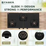 Faber 77 cm 3 Burner Gas Cooktop with Jumbo, Medium & Small Burners, Manual Ignition & Matt Finish – COOKTOP BLOSSOM 3BB BK CI