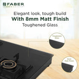 Faber 77 cm 3 Burner Gas Cooktop with Jumbo, Medium & Small Burners, Manual Ignition & Matt Finish – COOKTOP BLOSSOM 3BB BK CI