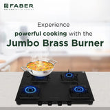 Faber Blossom 4 Burner Manual Ignition Gas Cooktop with 1 Jumbo, 2 Medium & 1 Small Burner, MS Diamond-Coated Pan Support, Matt Finish – COOKTOP BLOSSOM 4BB BK CI