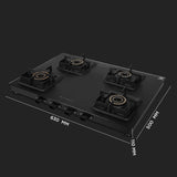 Faber Blossom 4 Burner Manual Ignition Gas Cooktop with 1 Jumbo, 2 Medium & 1 Small Burner, MS Diamond-Coated Pan Support, Matt Finish – COOKTOP BLOSSOM 4BB BK CI