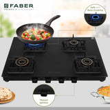 Faber Blossom 4 Burner Manual Ignition Gas Cooktop with 1 Jumbo, 2 Medium & 1 Small Burner, MS Diamond-Coated Pan Support, Matt Finish – COOKTOP BLOSSOM 4BB BK CI