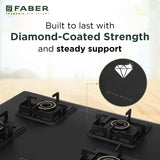 Faber Blossom 4 Burner Manual Ignition Gas Cooktop with 1 Jumbo, 2 Medium & 1 Small Burner, MS Diamond-Coated Pan Support, Matt Finish – COOKTOP BLOSSOM 4BB BK CI