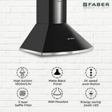 Faber CLASS PRO PB BK LTW 60 Kitchen Chimney, 60 cm, 1000 m³/hr, Baffle Filter, Push Button Control