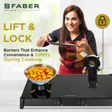Faber Genius 75cm 2 Burner Cooktop | Brass Burners | Manual Ignition | 8mm Toughened Glass | Lift & Lock Burner Design - Hob Cooktop Genius 752 BK