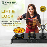 Faber Genius 75cm 3 Burner Cooktop | Brass Burners | Auto Ignition | 8mm Toughened Glass | Liftable Burner Design - HOB Cooktop Genius 753 AI BK