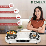 Faber 2 Burner Gas Cooktop with Brass Burners, Manual Ignition & Stainless Steel Finish – HOB COOKTOP CRYSTAL 2BB SS