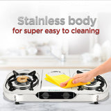 Faber 2 Burner Gas Cooktop with Brass Burners, Manual Ignition & Stainless Steel Finish – HOB COOKTOP CRYSTAL 2BB SS