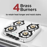 Faber 60 cm 4 Burner Stainless Steel Gas Cooktop with Brass Burners, Manual Ignition & Euro-Coated Pan Supports – HOB COOKTOP CRYSTAL 4BB SS