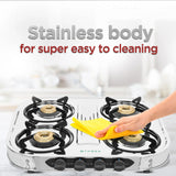 Faber 60 cm 4 Burner Stainless Steel Gas Cooktop with Brass Burners, Manual Ignition & Euro-Coated Pan Supports – HOB COOKTOP CRYSTAL 4BB SS
