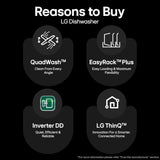LG 14 Place Setting Free Standing Dishwasher with QuadWash, EasyRack Plus, Wi-Fi Enabled (DFB512FP, Platinum Silver Ⅲ, Inverter Direct Drive Motor)