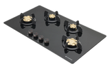 Faber Prime 4 Burner Built-In Gas Hob with Brass Burners, Toughened Black Glass, Cast Iron Pan Support & Auto Ignition – HOB PRIME HT904 CRS BR CI AI
