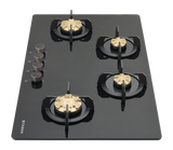 Faber Prime 4 Burner Built-In Gas Hob with Brass Burners, Toughened Black Glass, Cast Iron Pan Support & Auto Ignition – HOB PRIME HT904 CRS BR CI AI