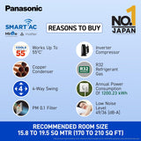 Panasonic 2 Ton 3 Star Wi-Fi Inverter Smart Split AC (100% Copper Condenser, 7 in 1 Convertible with True AI Mode & MirAie, 4 Way Swing, Ag Filter, Shield Blue + Crystal Clean CS/CU-EU24BKY3FM, White)