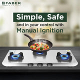 Faber 77 cm 3 Burner Gas Cooktop with Jumbo, Medium & Small Burners, Manual Ignition & Steel Finish – COOKTOP EMBER 3BB SS CI