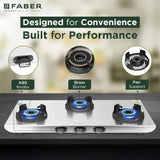 Faber 77 cm 3 Burner Gas Cooktop with Jumbo, Medium & Small Burners, Manual Ignition & Steel Finish – COOKTOP EMBER 3BB SS CI