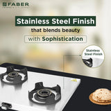 Faber 77 cm 3 Burner Gas Cooktop with Jumbo, Medium & Small Burners, Manual Ignition & Steel Finish – COOKTOP EMBER 3BB SS CI