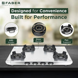 Faber 63 cm 4 Burner Gas Cooktop with Jumbo, Medium & Small Burners, Manual Ignition & Steel Finish – COOKTOP EMBER 4BB SS CI