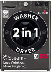 LG 12 Kg (Wash) / 7 Kg (Dry), AI Direct Drive Technology, Steam+ & Wi-Fi Front Load Fully Automatic Washer Dryer (FHD1207STB, Intelligent & Convenient Fabric Care & Turbowash 360, Platinum Black)
