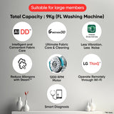 LG Smart Choice, 9 Kg, 5 Star, AI Direct Drive Technology, Steam, 6 Motion DD & Wi-Fi Fully-Automatic Front Load Washing Machine (FHP1209Z5M, Intelligent & Convenient Fabric Care, Middle Black)