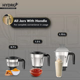 Havells Hydro Plus 1000 Watt Mixer Grinder | 3 Stainless Steel Jars | 22000 RPM Ball Bearing Motor | Hands-Free Operation