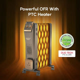 Havells 9 Fin Hestio Wave Fin OFR (Oil Filled Radiator)|Room Heater|2400 W|3 Heat Settings & PTC Fan Heater|Inclined Control Panel|Retractable Wheels| Comfortable Breathing|360° Heating (Black)