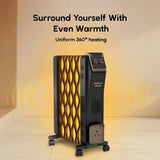Havells 9 Fin Hestio Wave Fin OFR (Oil Filled Radiator)|Room Heater|2400 W|3 Heat Settings & PTC Fan Heater|Inclined Control Panel|Retractable Wheels| Comfortable Breathing|360° Heating (Black)