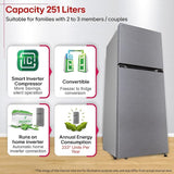 LG GLT2526XWDS 251L Double Door Convertible Refrigerator, Smart Inverter, Multi Air Flow, Dazzle Steel
