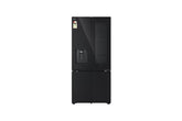 LG 610L French Door Refrigerator, InstaView, Water Dispenser, Wi-Fi Convertible, Black Glass Finish, 2 Star