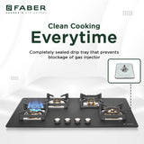 Faber 90 cm 4 Burner Built-in Gas Hob with Full Brass Burners, Auto Ignition & Flame Failure Device – HOB BELLA HT 904 BR AI FFD