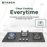 Faber 90 cm 3 Burner Built-in Gas Hob with Full Brass Burners, Auto Ignition & Flame Failure Device – HOB BELLA HT 903 BR AI FFD