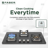 Faber 75 cm 3 Burner Built-in Gas Hob with Full Brass Burners, Auto Ignition & Flame Failure Device – HOB BELLA HT 753 BR AI FFD