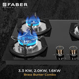 Faber 90 cm 5 Burner Built-in Gas Hob with Brass Burners, Auto Ignition & Toughened Black Glass – HOB SUPERIA HT905 BR AI N