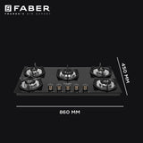 Faber 90 cm 5 Burner Built-in Gas Hob with Brass Burners, Auto Ignition & Toughened Black Glass – HOB SUPERIA HT905 BR AI N