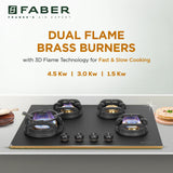Faber 72 cm 4 Burner Built-in Gas Hob with Brass Burners, Auto Ignition & Flame Failure Device – HOB VERONA IND HD724 CI FFD AI