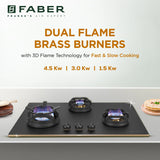 Faber 78 cm 3 Burner Built-in Gas Hob with Brass Burners, Auto Ignition & Flame Failure Device – Hob Verona HD783 CI FFD AI