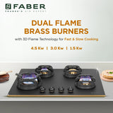 Faber 78 cm 4 Burner Built-in Gas Hob with Brass Burners, Auto Ignition & Flame Failure Device – HOB Verona IND HD784 CI FFD AI