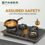 Faber 78 cm 4 Burner Built-in Gas Hob with Brass Burners, Auto Ignition & Flame Failure Device – HOB Verona IND HD784 CI FFD AI